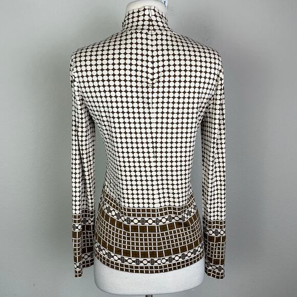 Tory Burch Brown Tan Dot Stretch Knit Back Zip Knit Top Small - Picture 5 of 8